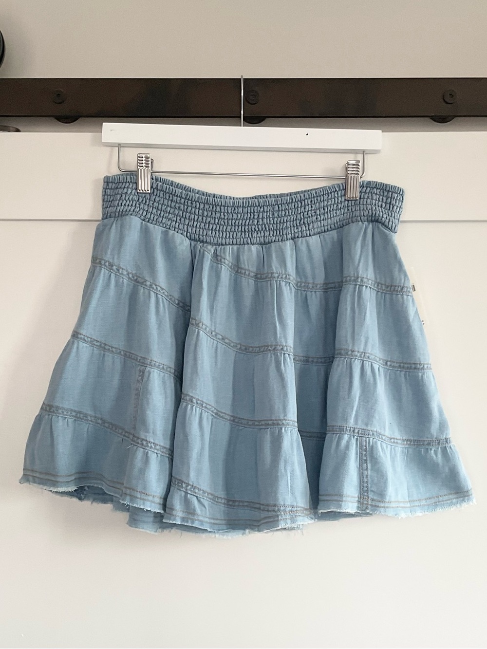 Anthropologie Pilcro Reese Smocked Light Blue Tiered Mini Skirt Size Medium NWT - Picture 3 of 15